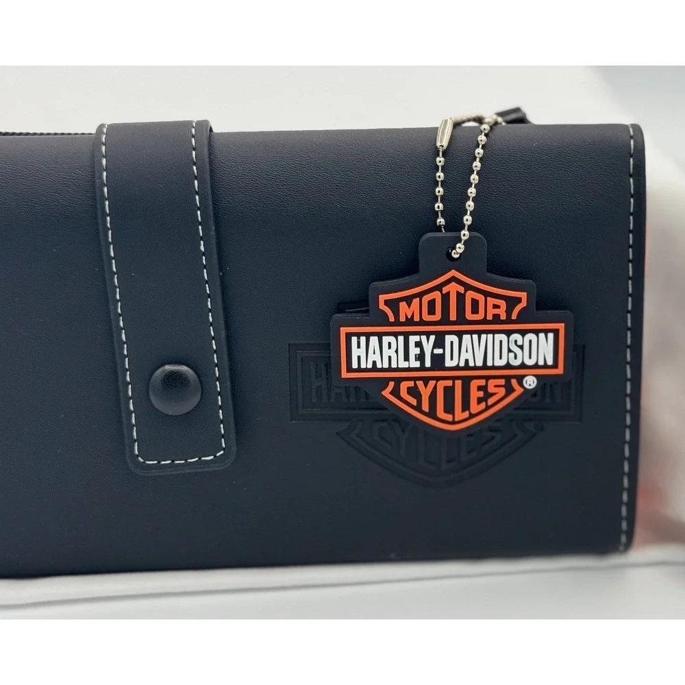 Womens' Harley-Davidson Black & Orange Trifold Travel Organizer Wallet Billfold